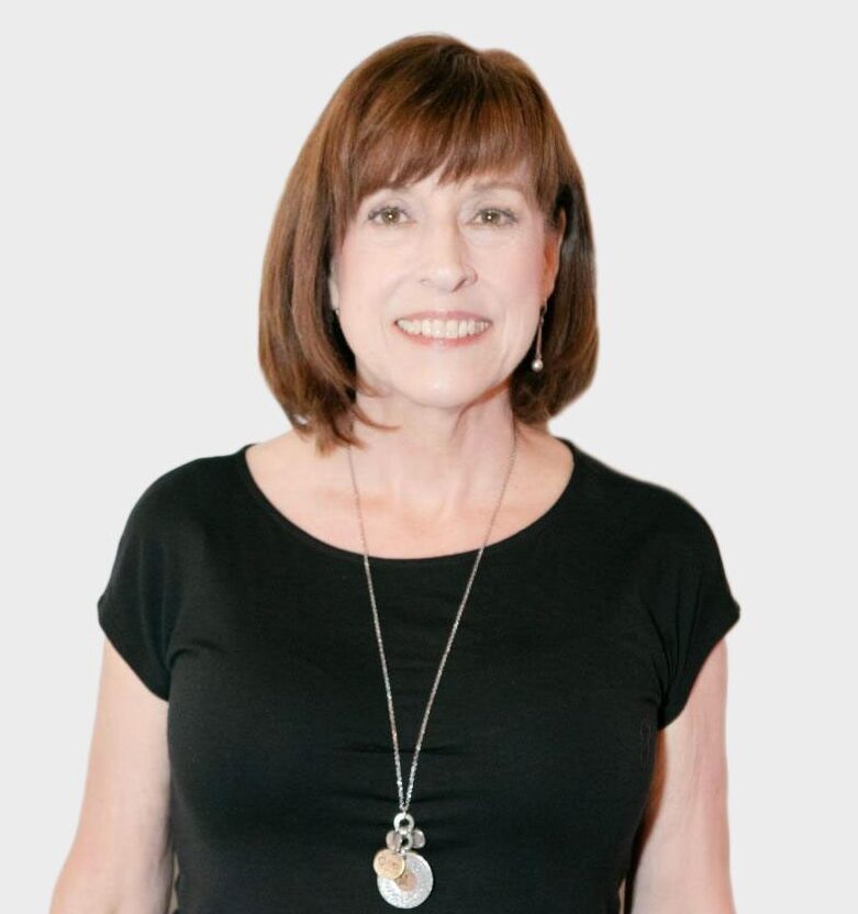 A woman with brown hair wearing a black shirt.